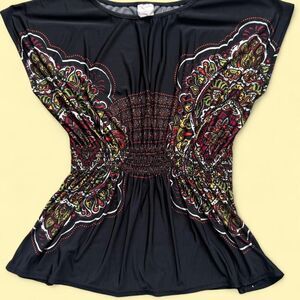 Vintage Black Boho Peasant Top